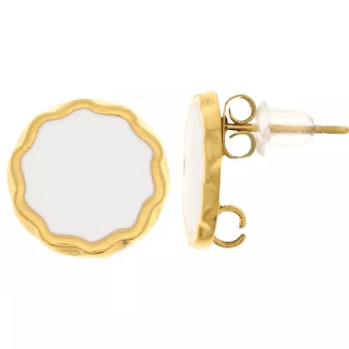 Pendientes redondos de 13mm y resina epoxi - Acero inoxidable chapado en oro 304L - Blanco x2