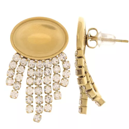 Pendientes mm con flecos para cabujón 14x10 mm Acero inoxidable 304 Dorado x2