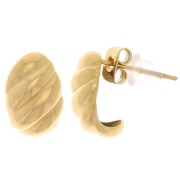 Pendientes ovalados curvos 13x8 mm efecto trenzado - Acero inoxidable chapado en oro 304L x2|raw }}