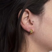 Pendientes ovalados curvos 13x8 mm efecto trenzado - Acero inoxidable chapado en oro 304L x2