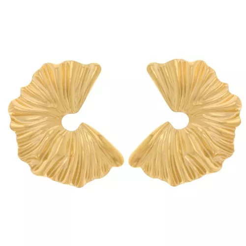 Pendientes de media caña efecto plisado - 36,5 mm Acero inoxidable 304L dorado x2