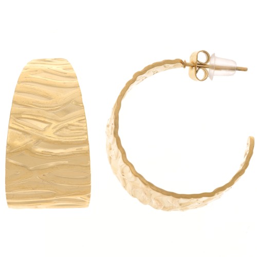 Aros abiertos martillados de 25 mm de ancho - Acero inoxidable 304L Dorado x2