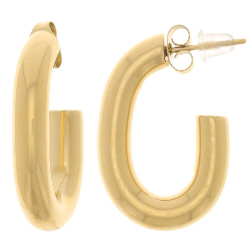 Pendientes de aro oval grueso - alambre redondo 27 mm - Acero inoxidable 304L Dorado x2