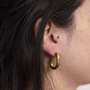 Pendientes de aro oval grueso - alambre redondo 27 mm - Acero inoxidable 304L Dorado x2