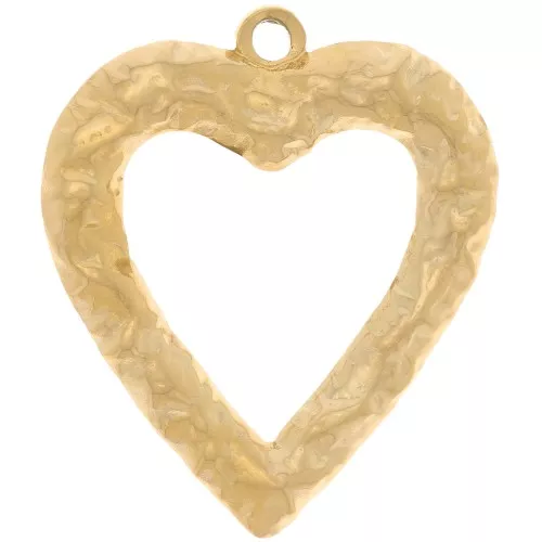 Colgantes corazón martillado 34x30 mm - Acero inoxidable 304L Dorado x2