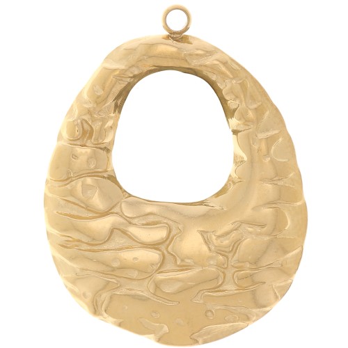 Colgantes ovalados martillados 27x21 mm - Acero inoxidable 304L Dorado x2