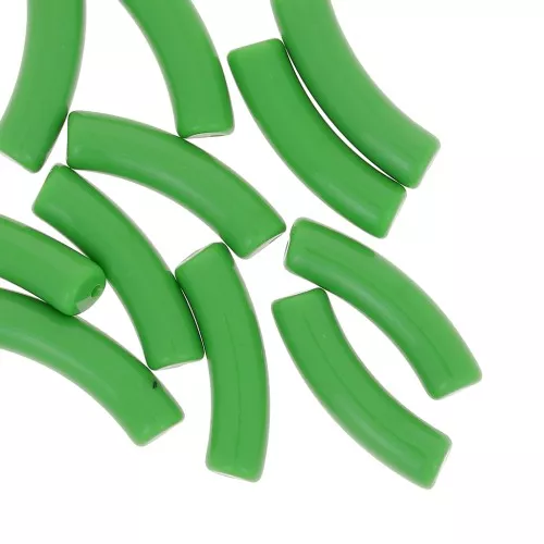 Perlas tubulares curvadas de 32x8 mm en acrílico opaco - Verde x6