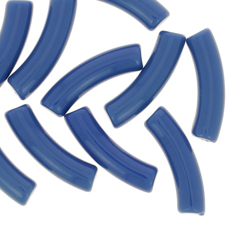 Cuentas de tubo curvadas de acrílico opaco 32x8 mm - Azul denim x6