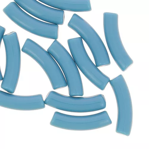 Perlas tubulares curvadas de 32x8 mm en acrílico opaco - Azul x6