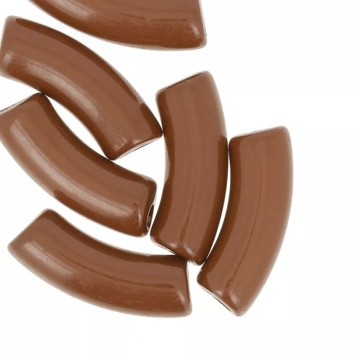 Perlas de tubo curvadas de acrílico opaco 35x11 mm - Marrón x6