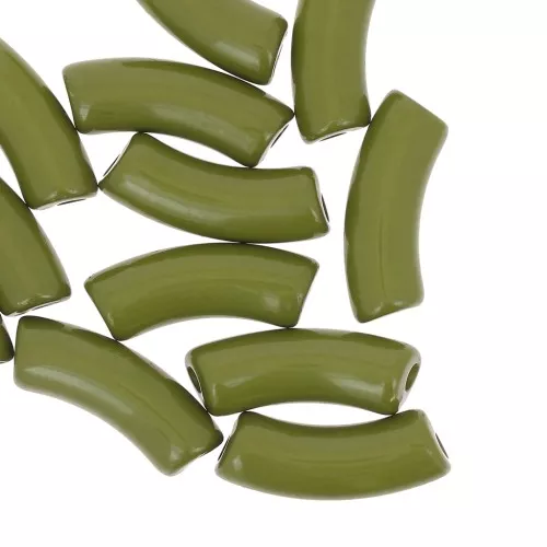 Perlas de tubo curvado 35x11 mm en acrílico opaco - Oliva x6