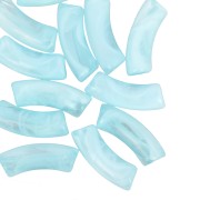 Cuentas tubo curvadas 35x11 mm en acrílico transparente Turquesa jaspeado - Blanco x6
