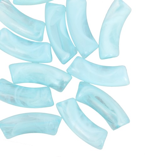 Cuentas tubo curvadas 35x11 mm en acrílico transparente Turquesa jaspeado - Blanco x6