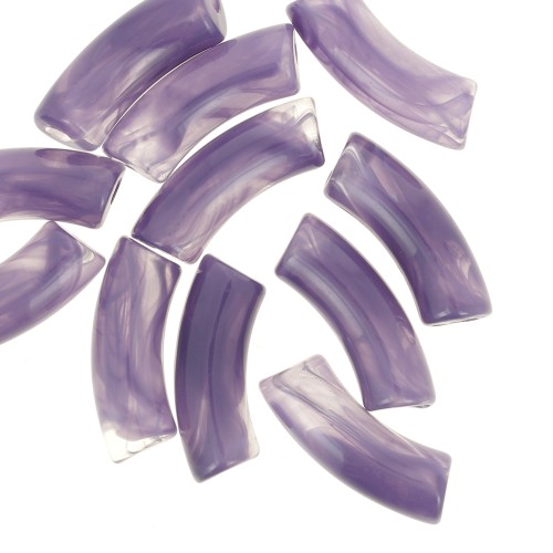 Cuentas acrílicas transparentes 35x11 mm tubo curvo - Violeta oscuro jaspeado x6
