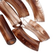 Cuentas acrílicas transparentes 35x11 mm tubo curvo - Marrón jaspeado x6