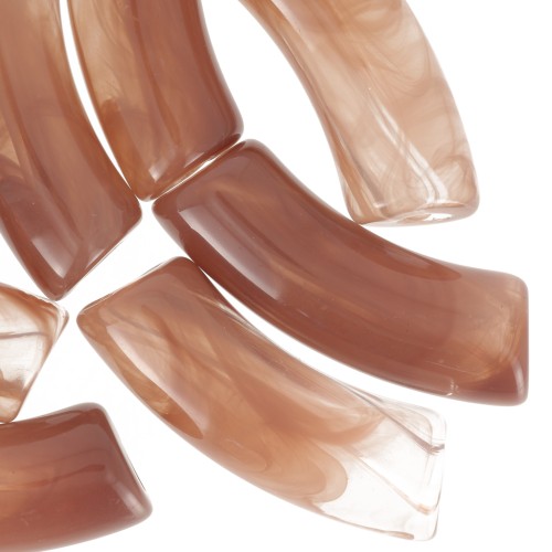 Cuentas acrílicas transparentes tubo curvo 35x11 mm - Marrón jaspeado x6