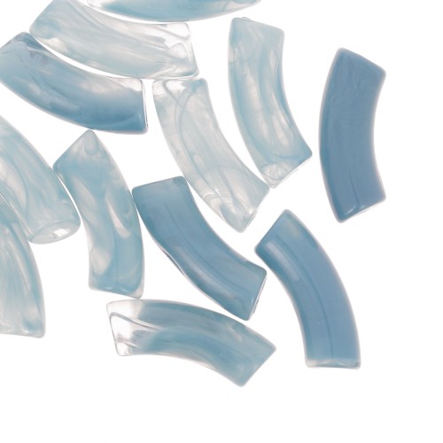 Tubo de cuentas curvadas 35x11 mm en acrílico transparente - Azul jaspeado Gris x6