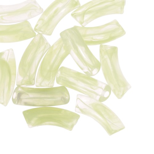 Cuentas de tubo curvadas 35x11 mm en acrílico transparente - Verde anís jaspeado x6