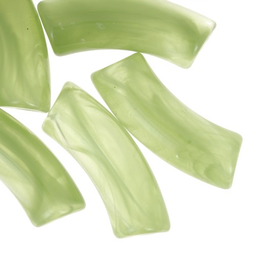 Cuentas tubo curvadas 35x11 mm en acrílico transparente - Mármol Verde Manzana x6