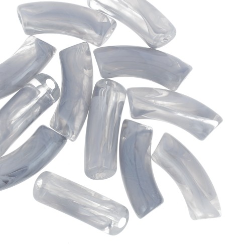 Perlas acrílicas transparentes 35x11 mm tubo curvado - Mármol gris x6