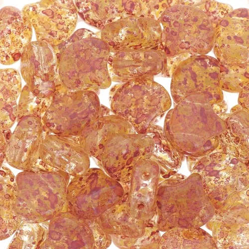 Cuentas de vidrio GinkoDuo 2 agujeros 7.5x7.5mm Confetti Discolor Splash Rojo Marrón x10g