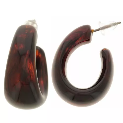 Pendientes de aro de 27 mm de ancho en resina translúcida - Ámbar jaspeado x2