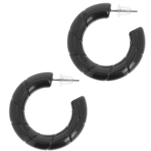 Pendientes de aro trenzado de 31 mm en resina opaca - Negro x2