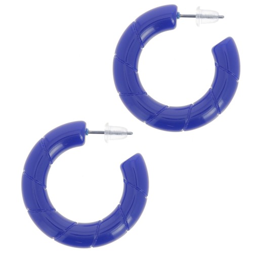 Pendientes de aro trenzado 31 mm en resina opaca - Azul oscuro x2