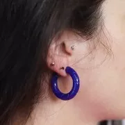 Pendientes de aro trenzado 31 mm en resina opaca - Azul oscuro x2