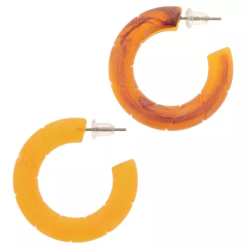 Pendientes de aro trenzado 31 mm en resina translúcida - Mármol albaricoque x2