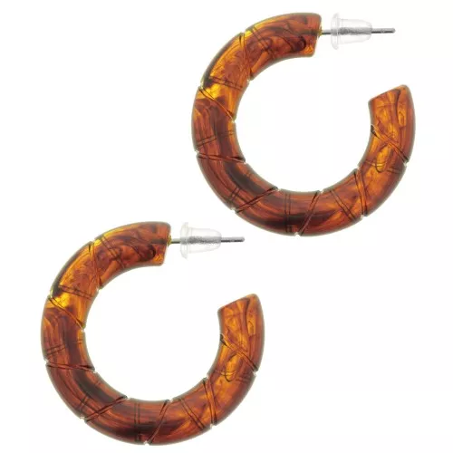 Pendientes de aro trenzado 31 mm en resina translúcida - Ámbar jaspeado x2