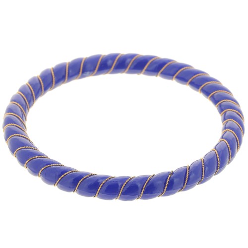 Collar pulsera trenzado de resina opaca con alambre de oro 64 mm - Azul oscuro x1