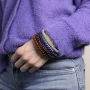 Collar pulsera trenzado de resina opaca con alambre de oro 64 mm - Rojo oscuro x1