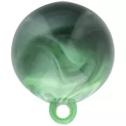 Cabujón redondo de resina opaca 15 mm con anillo cerrado - Mármol verde oscuro x1