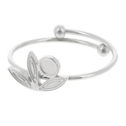 Anillo fino ajustable T.53 a T.58 con motivo de flor y cabujón 3 mm - Acero inoxidable 316L x1|raw }}