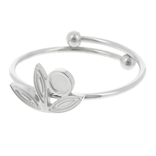 Anillo fino ajustable T.53 a T.58 con motivo de flor y cabujón 3 mm - Acero inoxidable 316L x1
