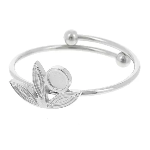 Anillo fino ajustable T.53 a T.58 con motivo de flor y cabujón 3 mm - Acero inoxidable 316L x1