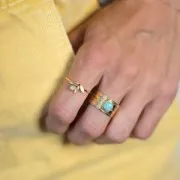 Anillo fino ajustable T.53 a T.58 con motivo de flor y cabujón 3 mm - Acero inoxidable 316L x1