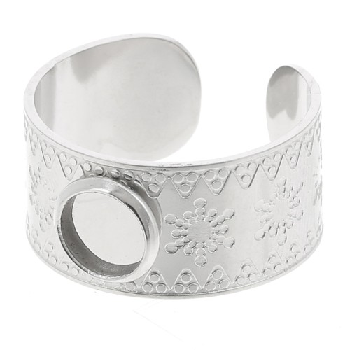 Anillo ancho ajustable T.51 a T.58 - cabujón de 6 mm - acero inoxidable 316L