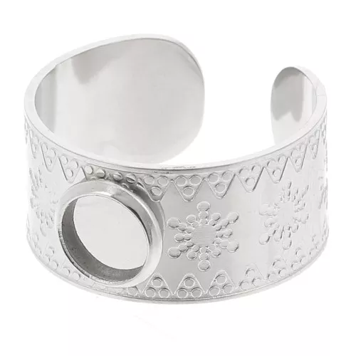 Anillo ancho ajustable T.51 a T.58 - cabujón de 6 mm - acero inoxidable 316L