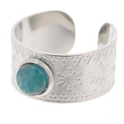 Anillo ancho ajustable T.51 a T.58 - cabujón de 6 mm - acero inoxidable 316L