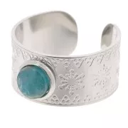 Anillo ancho ajustable T.51 a T.58 - cabujón de 6 mm - acero inoxidable 316L