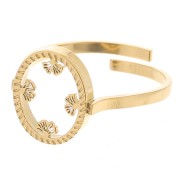 Anillo ovaladoado ajustable - motivo ginkgo - cabujón plano 10x8 mm - Acero inoxidable 316L dorado