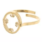 Anillo ovaladoado ajustable - motivo ginkgo - cabujón plano 10x8 mm - Acero inoxidable 316L dorado