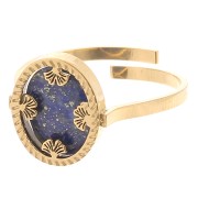 Anillo ovaladoado ajustable - motivo ginkgo - cabujón plano 10x8 mm - Acero inoxidable 316L dorado