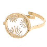 Anillo redondo ajustable - motivo floral - cabujón plano de 10 mm - Acero inoxidable 316L dorado|raw }}