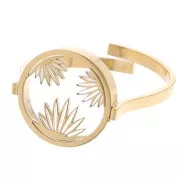 Anillo redondo ajustable - motivo floral - cabujón plano de 10 mm - Acero inoxidable 316L dorado