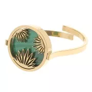 Anillo redondo ajustable - motivo floral - cabujón plano de 10 mm - Acero inoxidable 316L dorado