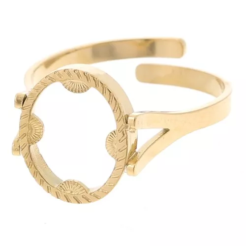 Anillo ovaladoado ajustable con cabujón plano motivo medio sol 10x8 mm -Acero inoxidable 316L dorado