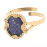 Anillo ovaladoado ajustable con cabujón plano motivo medio sol 10x8 mm -Acero inoxidable 316L dorado